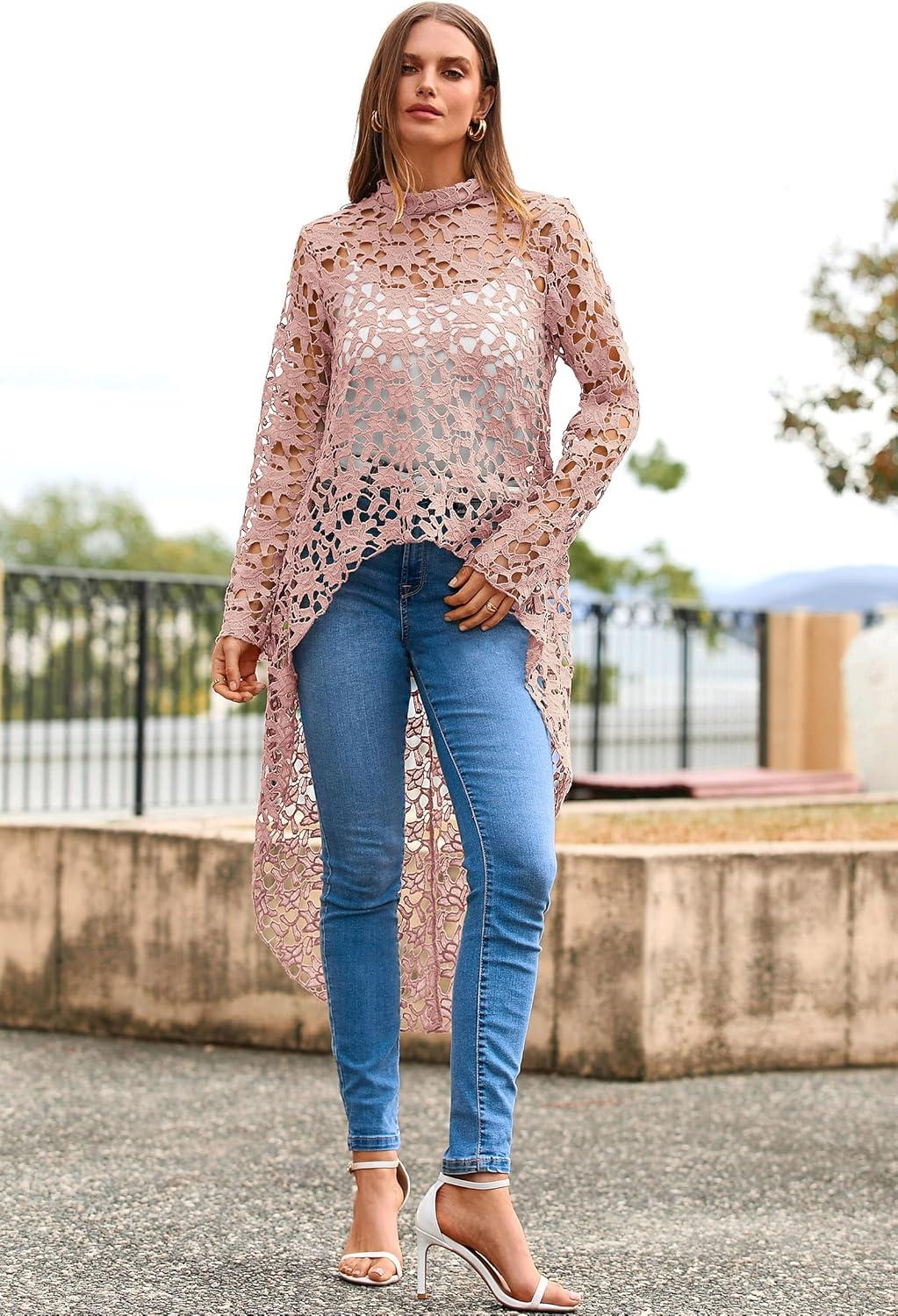 imagePRETTYGARDEN Womens Long Sleeve Round Neck High Low Asymmetrical Irregular Hem Casual Tops Blouse Shirt DressPink