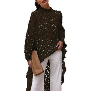 PRETTYGARDEN Women’s Long Sleeve Round Neck High Low Asymmetrical Irregular Hem Casual Tops Blouse Shirt Dress(Army Green)
