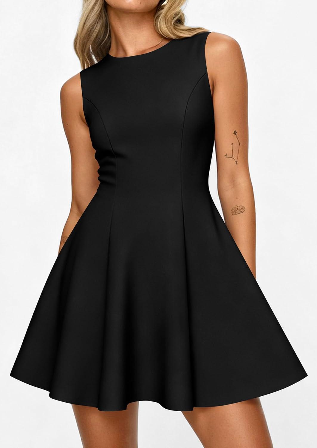 imagePRETTYGARDEN Cocktail Dresses for Women 2026 Summer Formal Boat Neck A Line Spring Elegant Graduation Party Mini DressBlack
