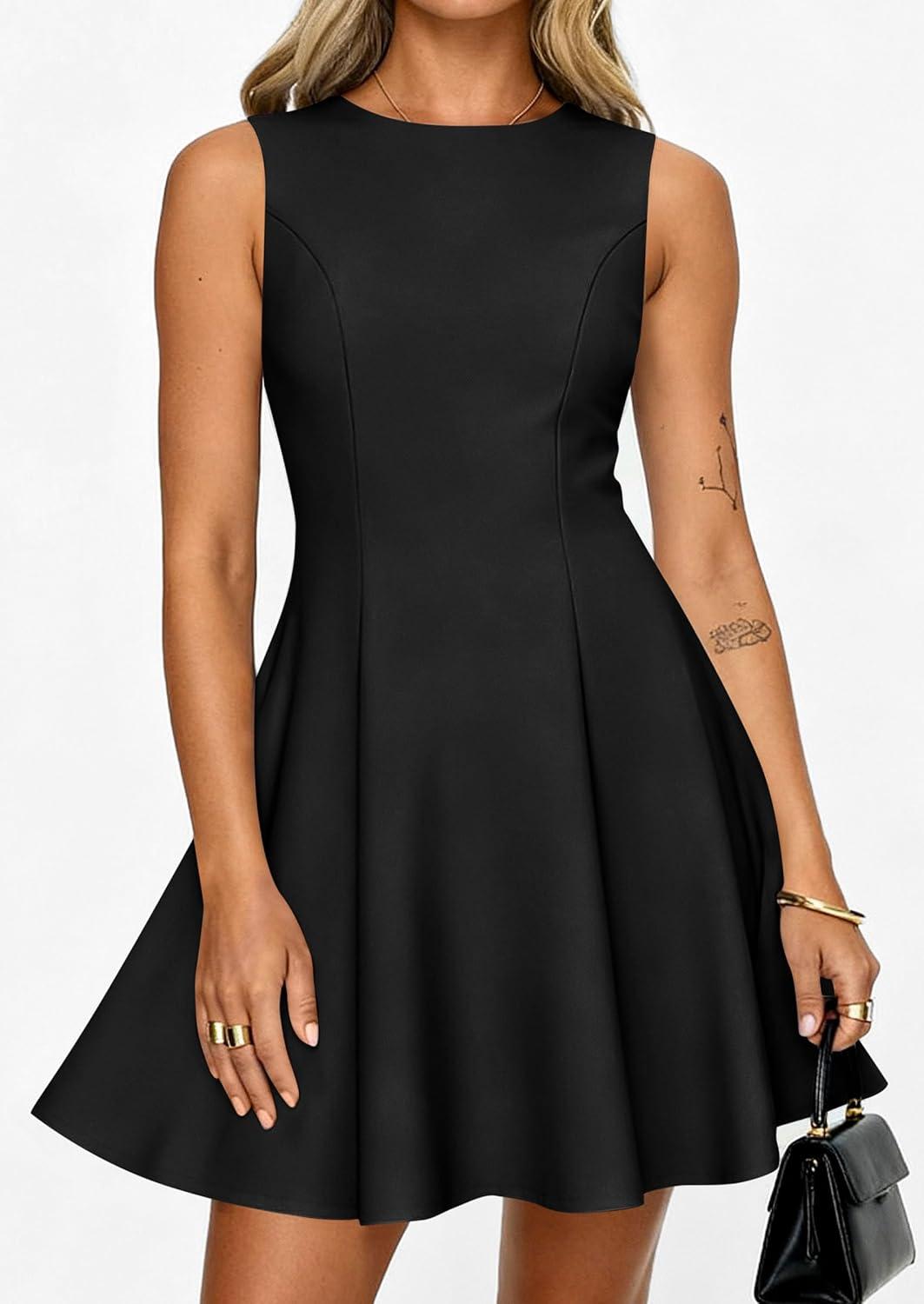 imagePRETTYGARDEN Cocktail Dresses for Women 2026 Summer Formal Boat Neck A Line Spring Elegant Graduation Party Mini DressBlack