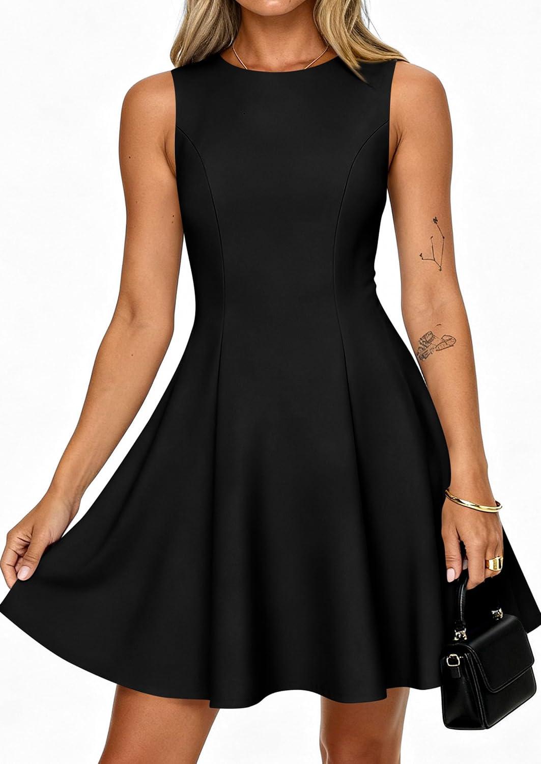 imagePRETTYGARDEN Cocktail Dresses for Women 2026 Summer Formal Boat Neck A Line Spring Elegant Graduation Party Mini DressBlack