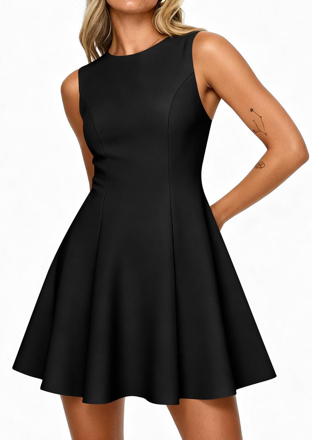 imagePRETTYGARDEN Cocktail Dresses for Women 2026 Summer Formal Boat Neck A Line Spring Elegant Graduation Party Mini DressBlack