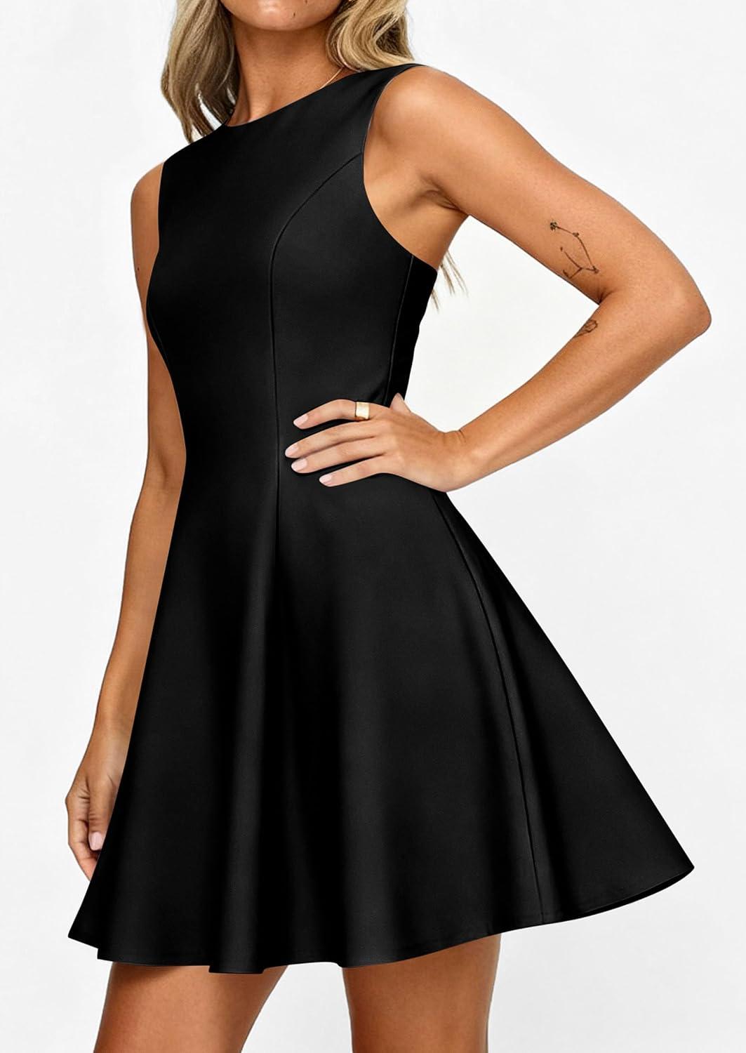 imagePRETTYGARDEN Cocktail Dresses for Women 2026 Summer Formal Boat Neck A Line Spring Elegant Graduation Party Mini DressBlack