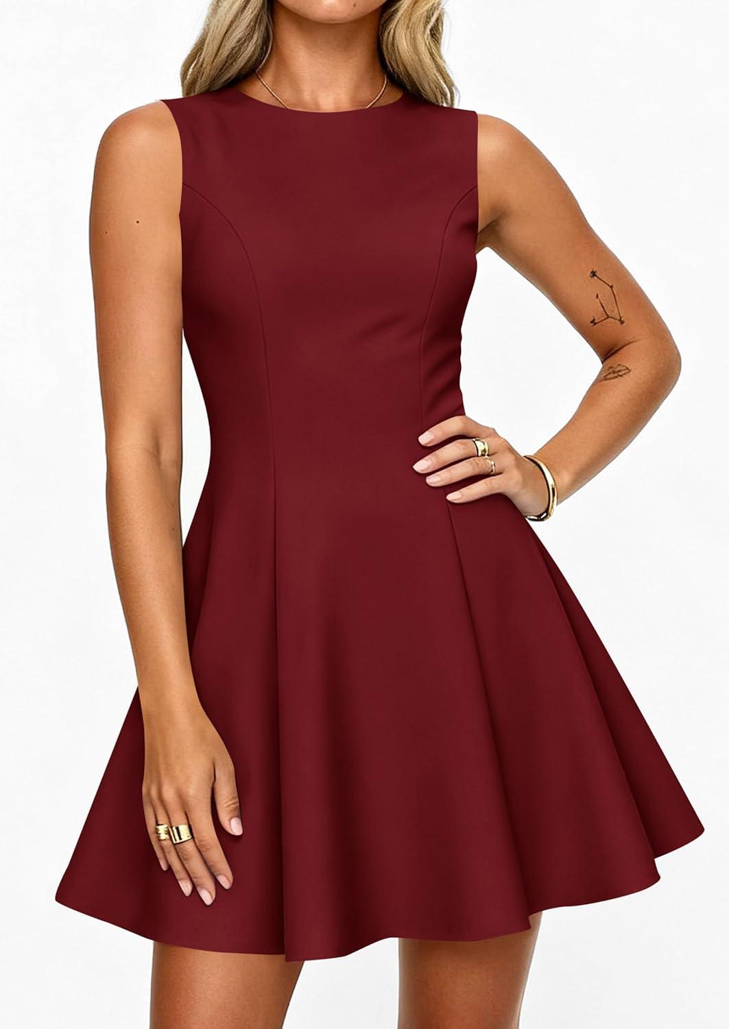 imagePRETTYGARDEN Cocktail Dresses for Women 2026 Summer Formal Boat Neck A Line Spring Elegant Graduation Party Mini DressBurgundy