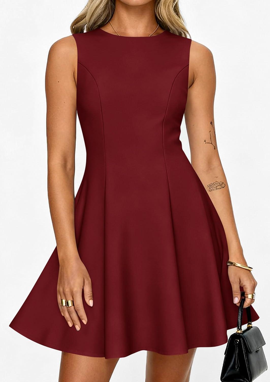imagePRETTYGARDEN Cocktail Dresses for Women 2026 Summer Formal Boat Neck A Line Spring Elegant Graduation Party Mini DressBurgundy