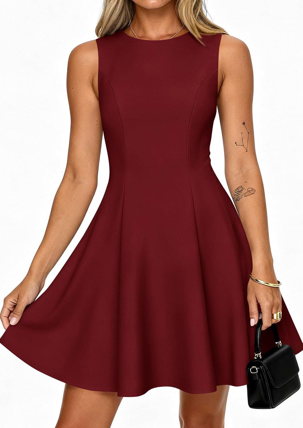 imagePRETTYGARDEN Cocktail Dresses for Women 2026 Summer Formal Boat Neck A Line Spring Elegant Graduation Party Mini DressBurgundy