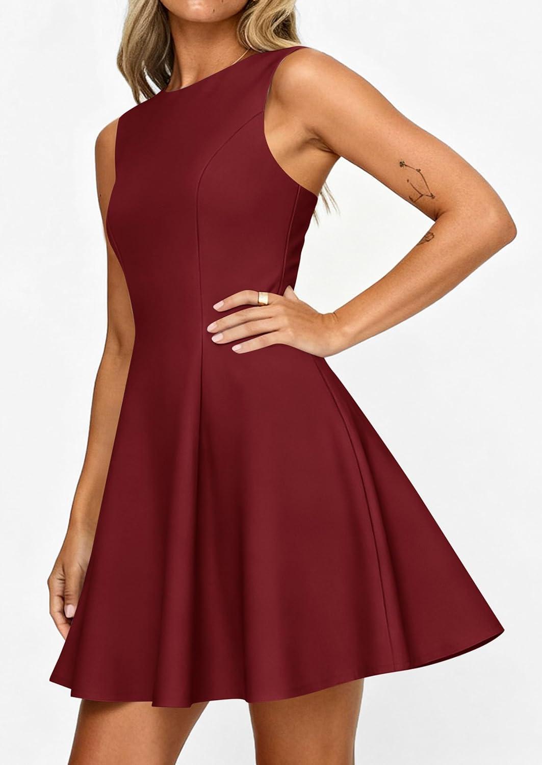 imagePRETTYGARDEN Cocktail Dresses for Women 2026 Summer Formal Boat Neck A Line Spring Elegant Graduation Party Mini DressBurgundy