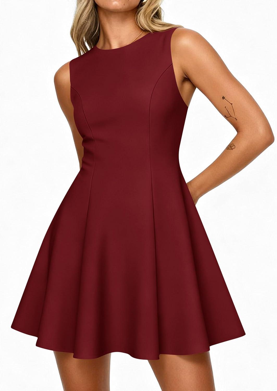 imagePRETTYGARDEN Cocktail Dresses for Women 2026 Summer Formal Boat Neck A Line Spring Elegant Graduation Party Mini DressBurgundy