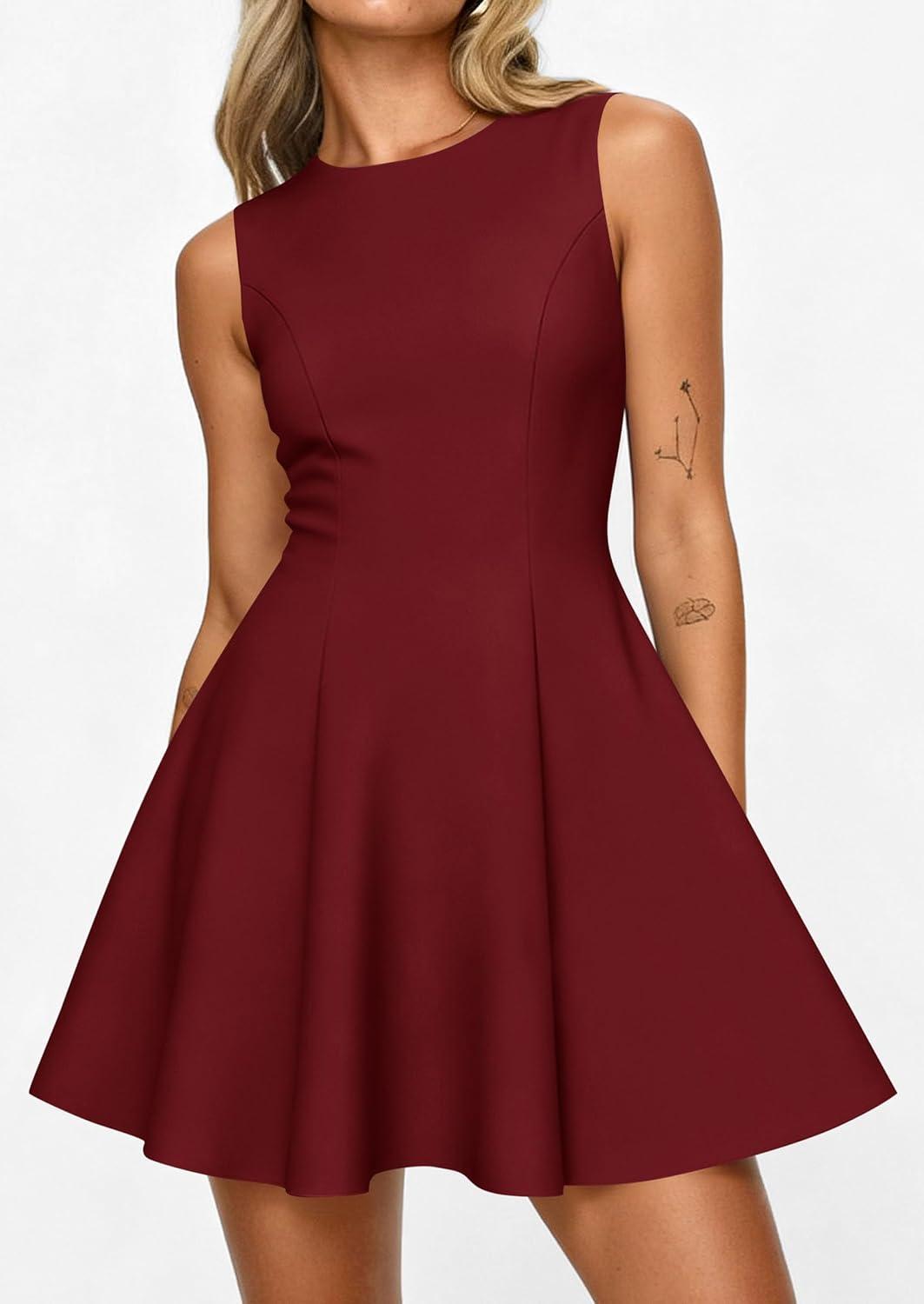 imagePRETTYGARDEN Cocktail Dresses for Women 2026 Summer Formal Boat Neck A Line Spring Elegant Graduation Party Mini DressBurgundy