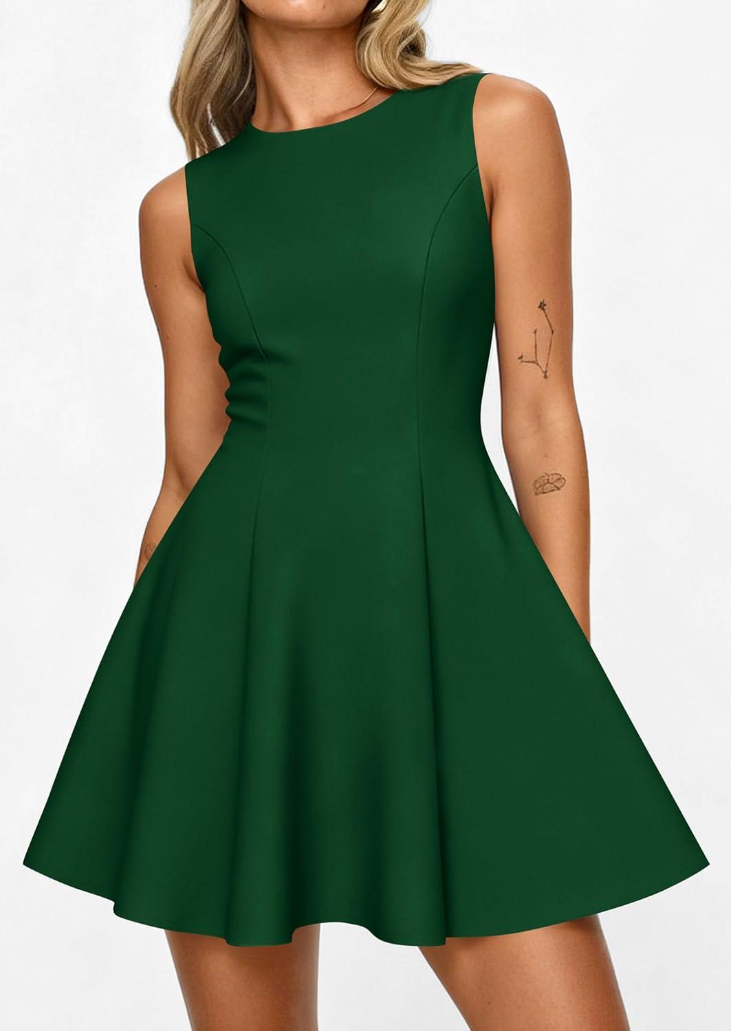 imagePRETTYGARDEN Cocktail Dresses for Women 2026 Summer Formal Boat Neck A Line Spring Elegant Graduation Party Mini DressDark Green