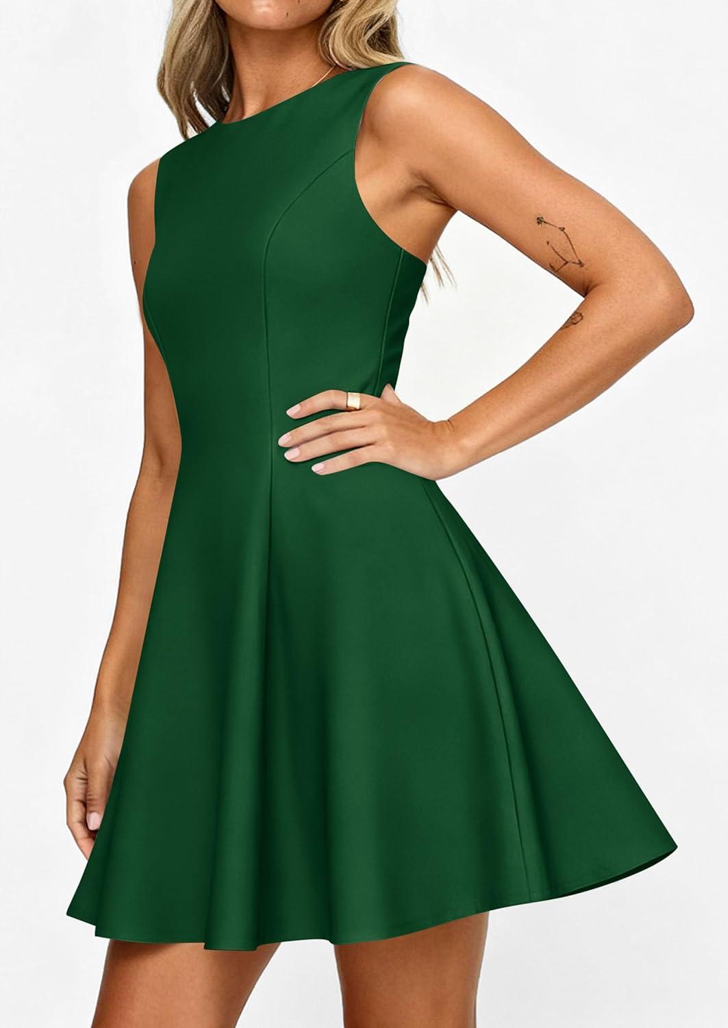 imagePRETTYGARDEN Cocktail Dresses for Women 2026 Summer Formal Boat Neck A Line Spring Elegant Graduation Party Mini DressDark Green