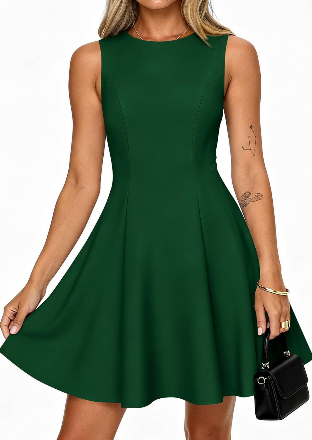 imagePRETTYGARDEN Cocktail Dresses for Women 2026 Summer Formal Boat Neck A Line Spring Elegant Graduation Party Mini DressDark Green