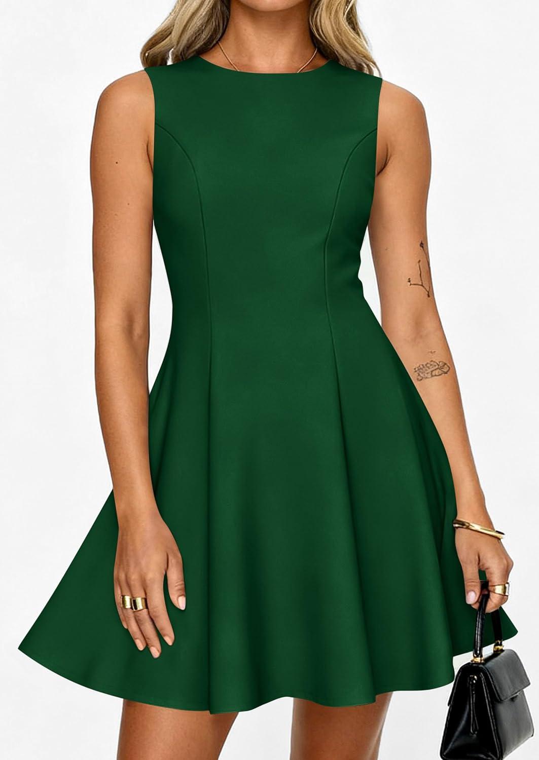 imagePRETTYGARDEN Cocktail Dresses for Women 2026 Summer Formal Boat Neck A Line Spring Elegant Graduation Party Mini DressDark Green