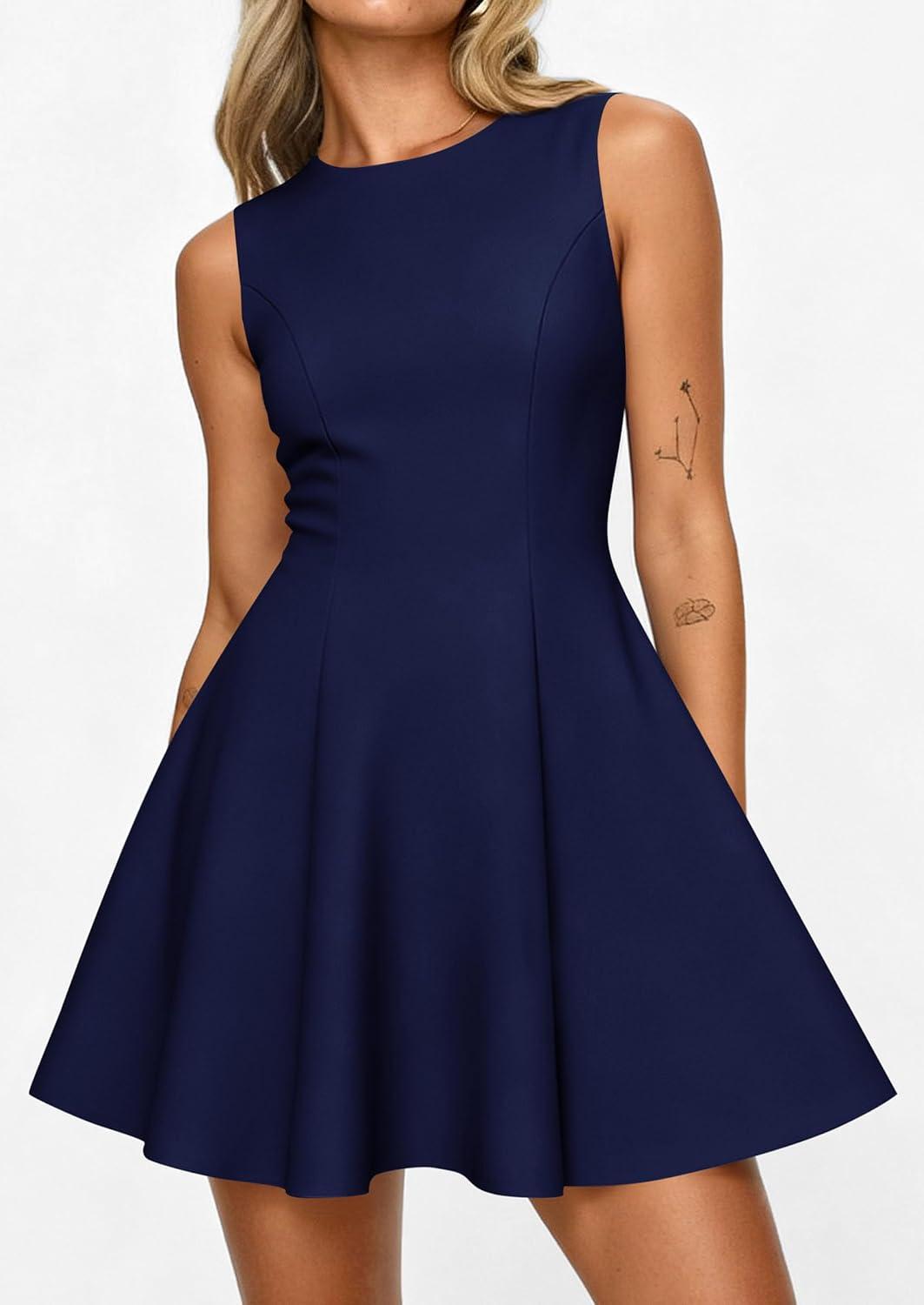 imagePRETTYGARDEN Cocktail Dresses for Women 2026 Summer Formal Boat Neck A Line Spring Elegant Graduation Party Mini DressNavy Blue