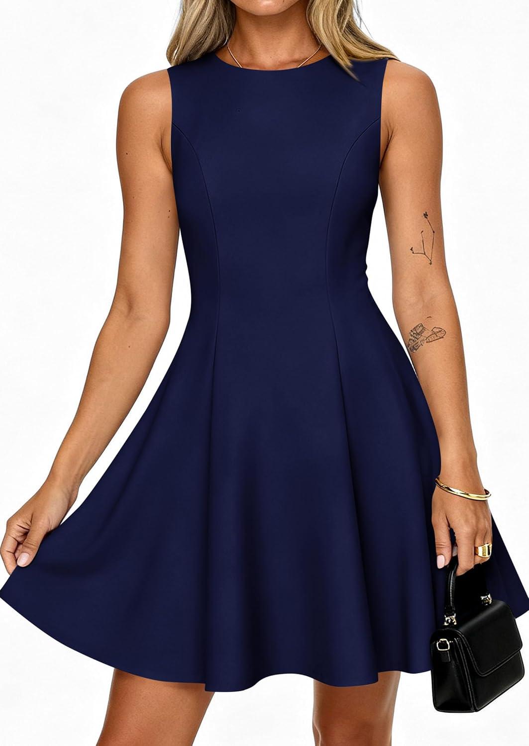 imagePRETTYGARDEN Cocktail Dresses for Women 2026 Summer Formal Boat Neck A Line Spring Elegant Graduation Party Mini DressNavy Blue