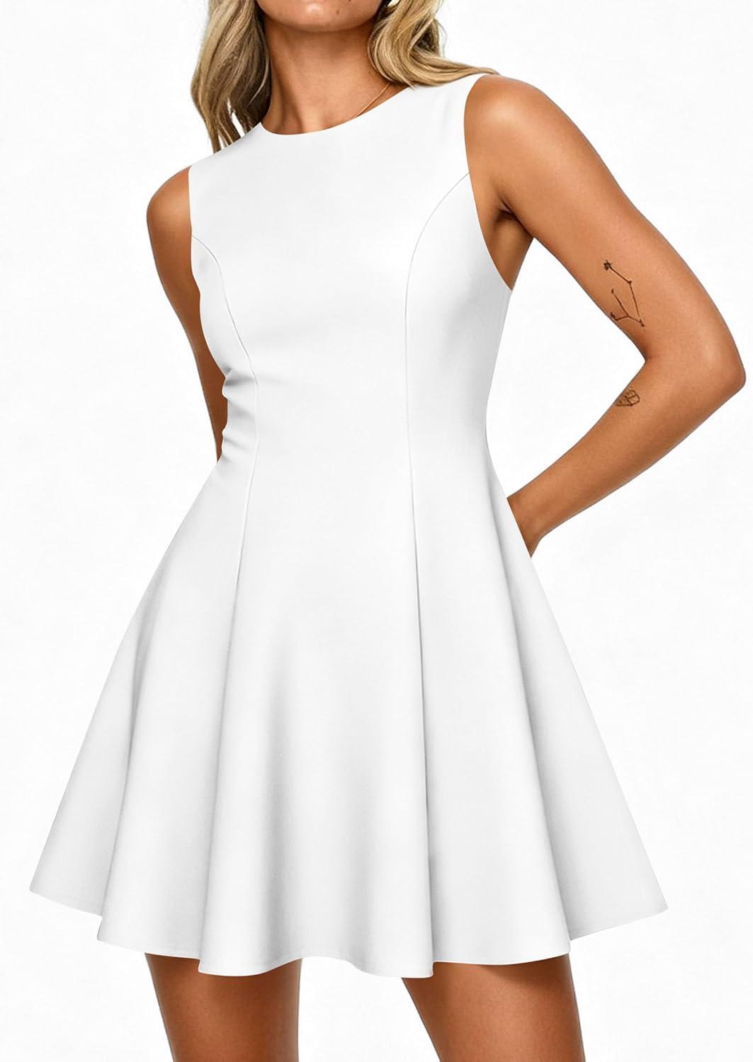 imagePRETTYGARDEN Cocktail Dresses for Women 2026 Summer Formal Boat Neck A Line Spring Elegant Graduation Party Mini DressWhite