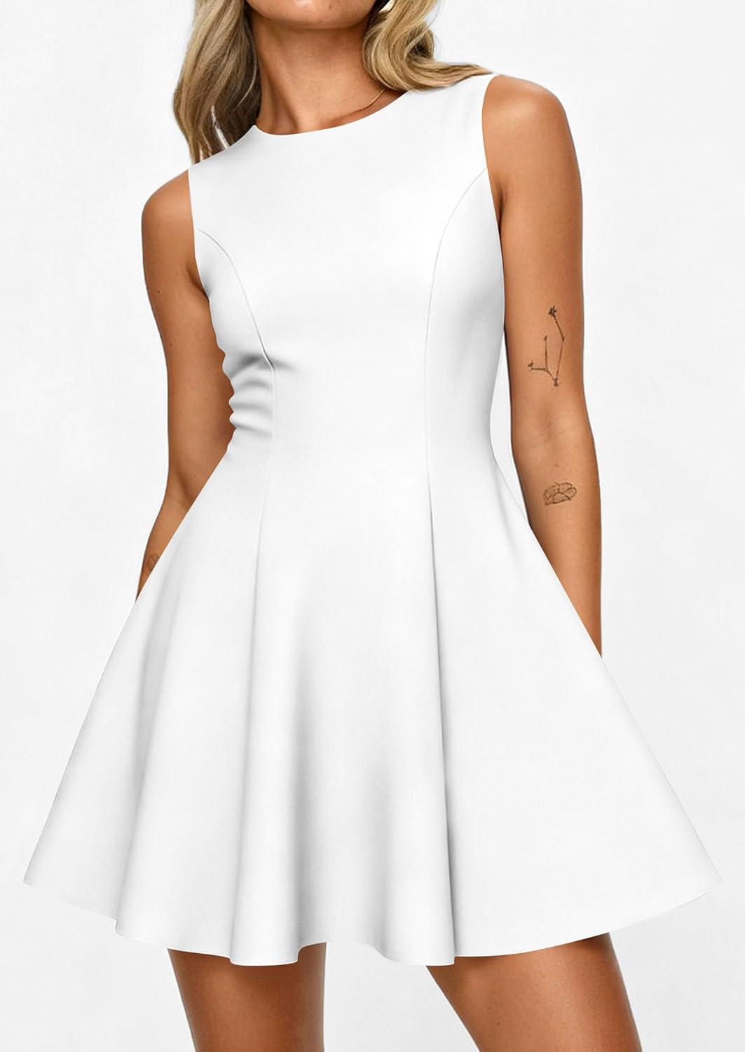 imagePRETTYGARDEN Cocktail Dresses for Women 2026 Summer Formal Boat Neck A Line Spring Elegant Graduation Party Mini DressWhite