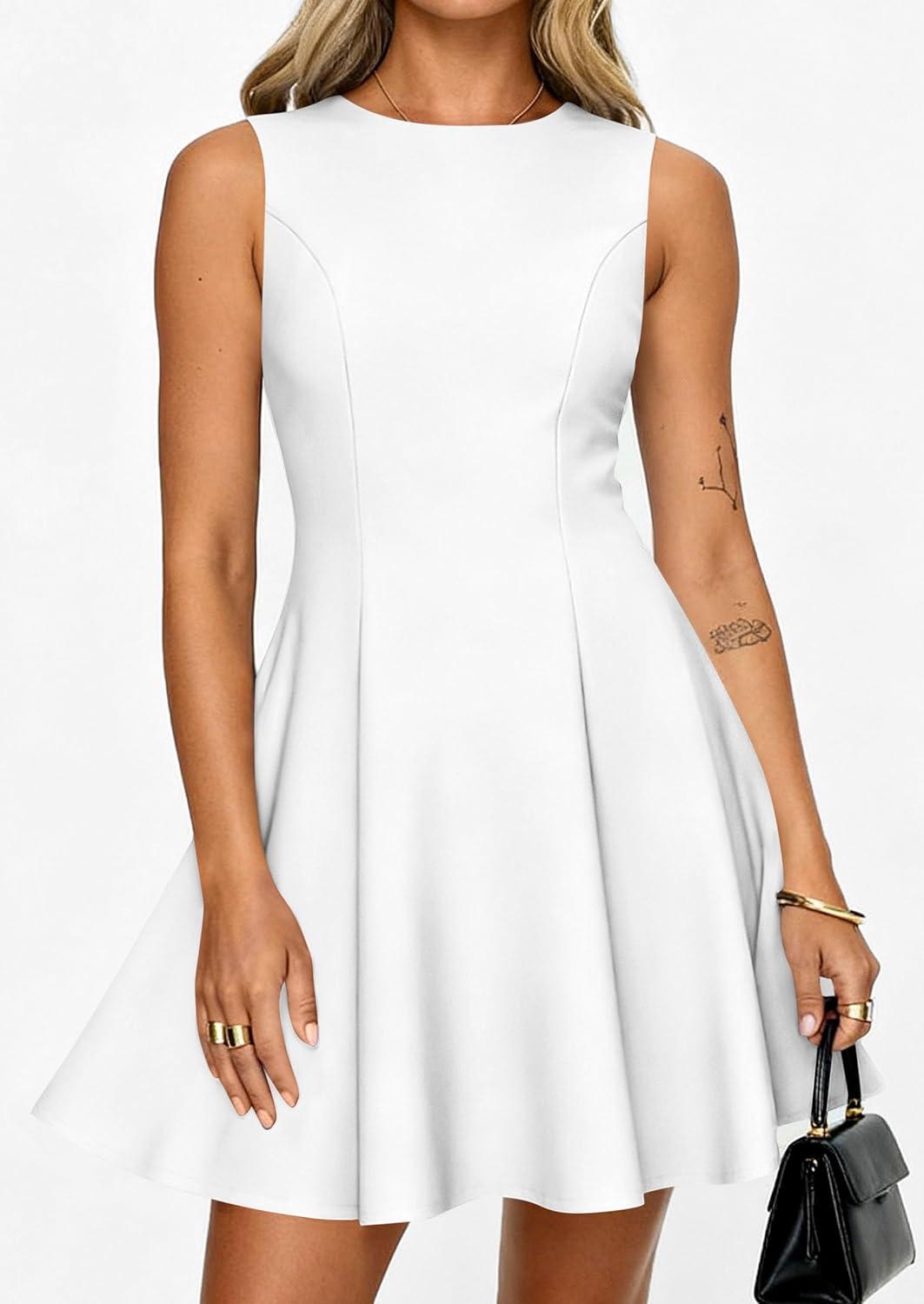 imagePRETTYGARDEN Cocktail Dresses for Women 2026 Summer Formal Boat Neck A Line Spring Elegant Graduation Party Mini DressWhite