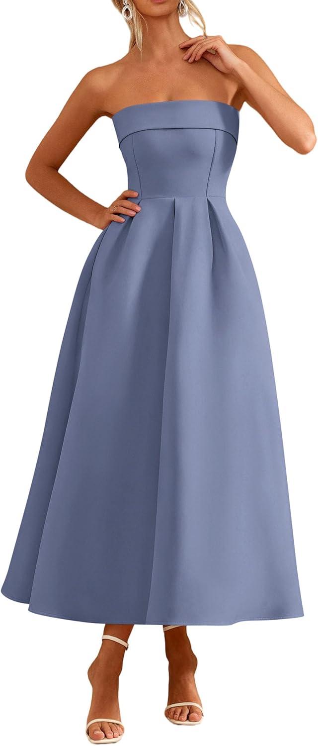 imagePRETTYGARDEN Cocktail Dresses for Women 2026 Summer Formal Elegant Tube Top Strapless Spring Wedding Guest Party Midi Dress