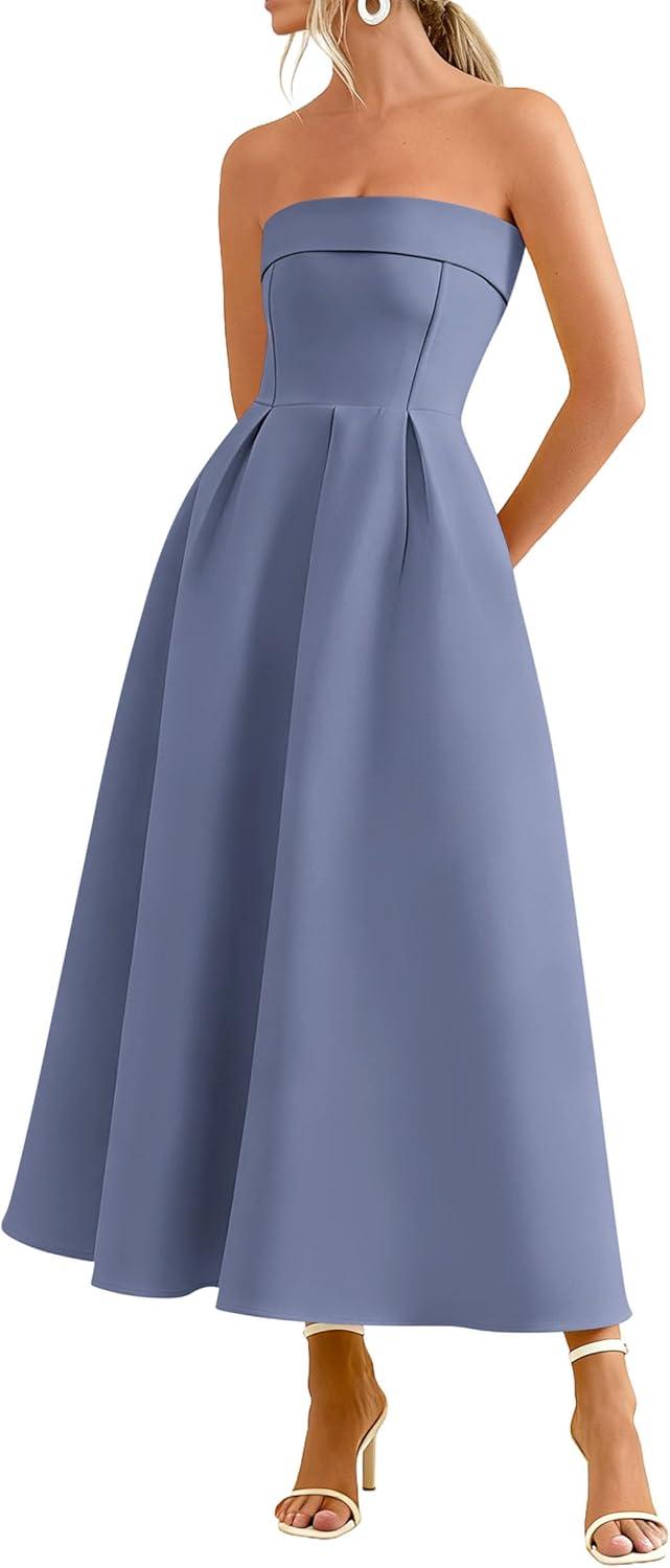 imagePRETTYGARDEN Cocktail Dresses for Women 2026 Summer Formal Elegant Tube Top Strapless Spring Wedding Guest Party Midi Dress