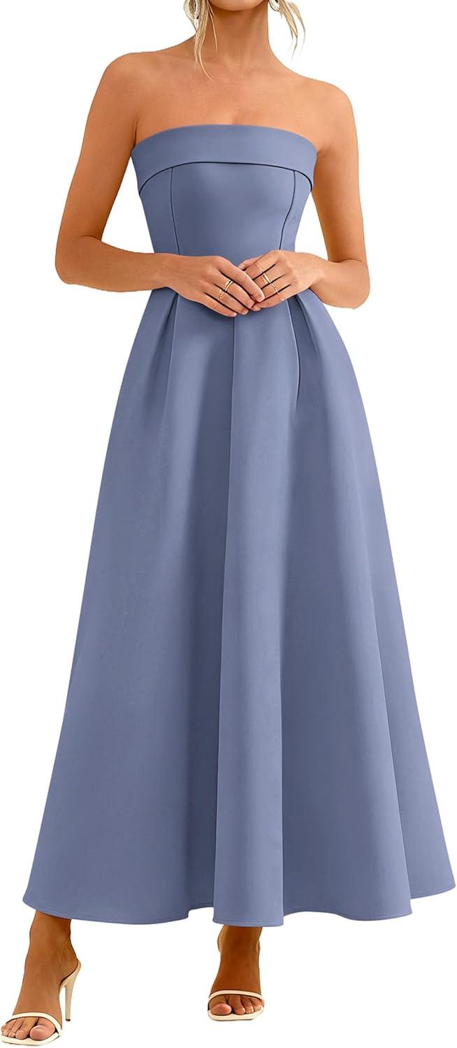 imagePRETTYGARDEN Cocktail Dresses for Women 2026 Summer Formal Elegant Tube Top Strapless Spring Wedding Guest Party Midi Dress