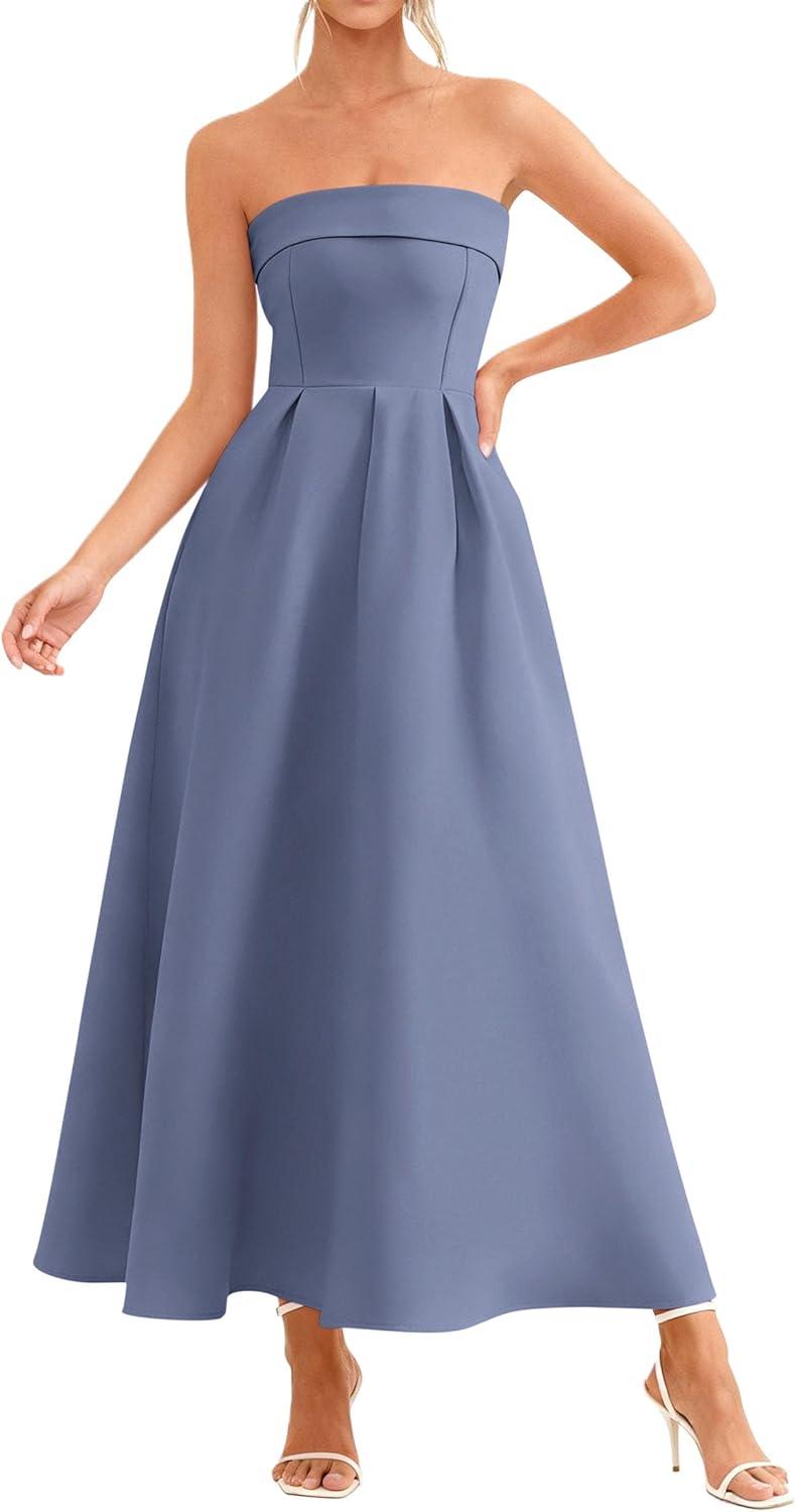 imagePRETTYGARDEN Cocktail Dresses for Women 2026 Summer Formal Elegant Tube Top Strapless Spring Wedding Guest Party Midi Dress