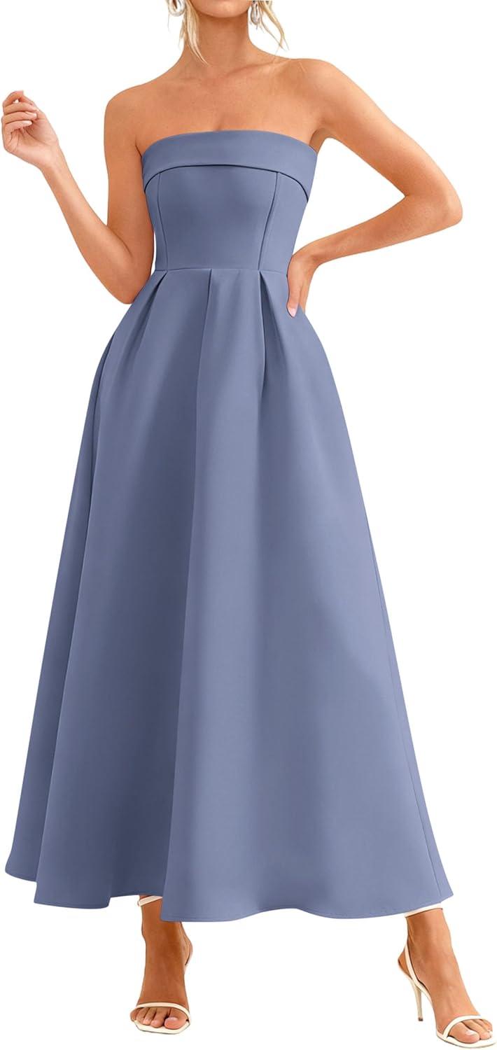 imagePRETTYGARDEN Cocktail Dresses for Women 2026 Summer Formal Elegant Tube Top Strapless Spring Wedding Guest Party Midi Dress
