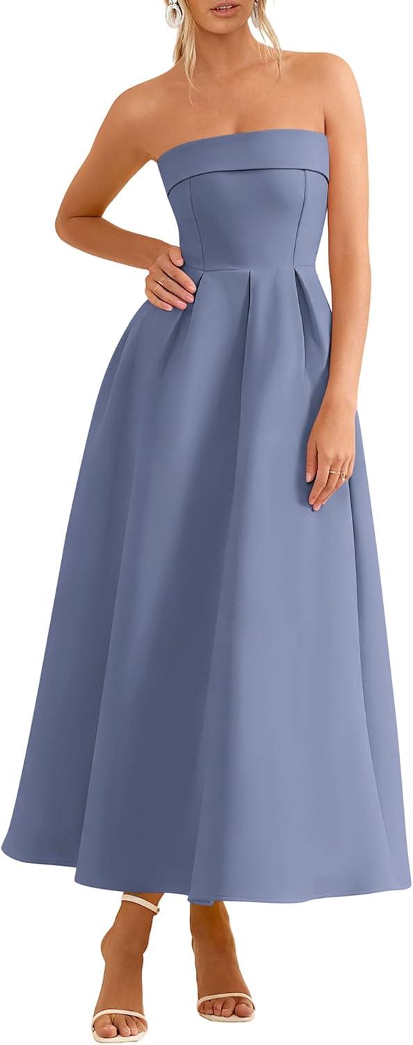 imagePRETTYGARDEN Cocktail Dresses for Women 2026 Summer Formal Elegant Tube Top Strapless Spring Wedding Guest Party Midi Dress