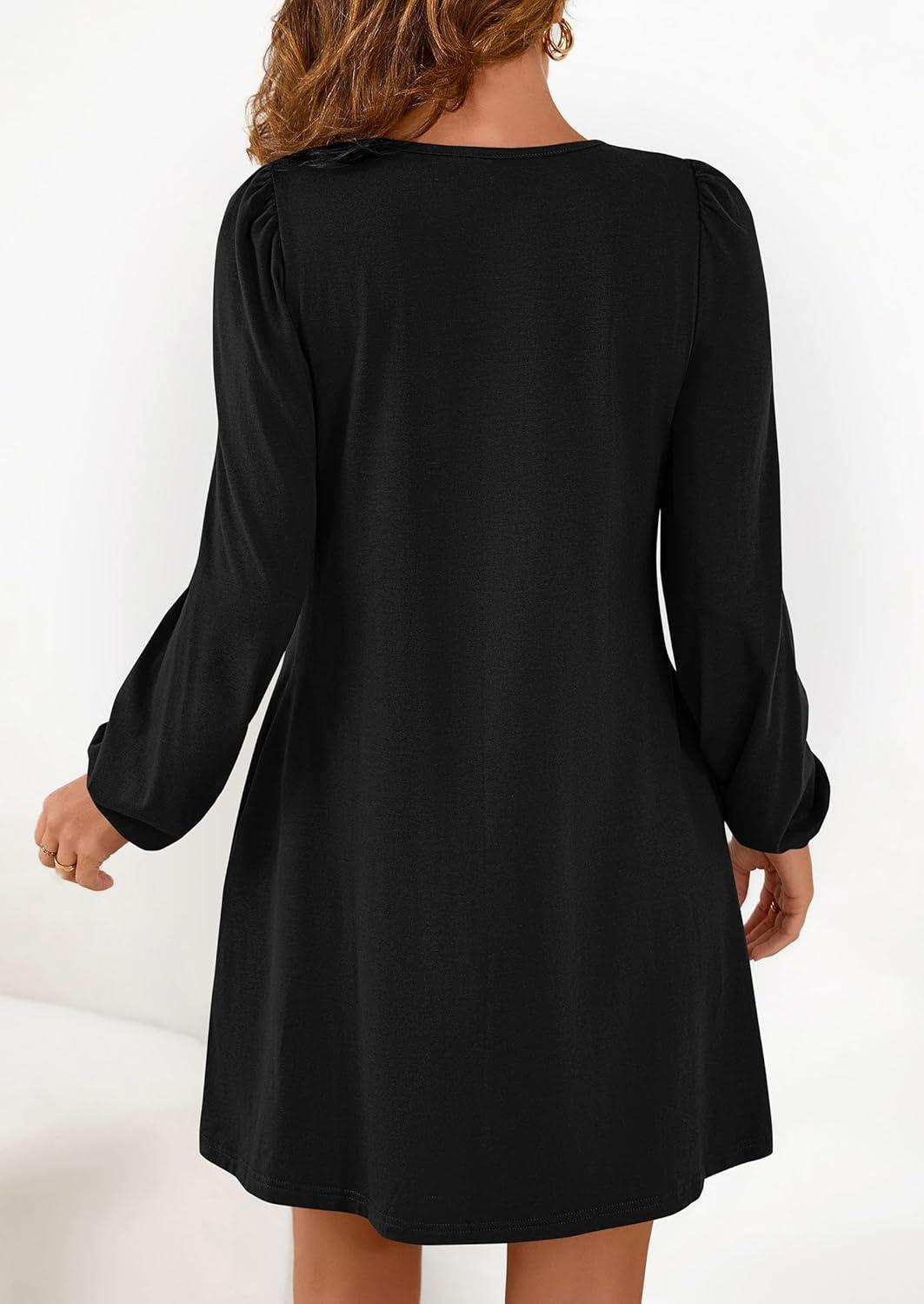 imagePRETTYGARDEN Fall Dresses for Women 2026 Long Sleeve Mini Short Flowy A Line Casual Holiday Party Tunic Dress Fashion ClothesBlack