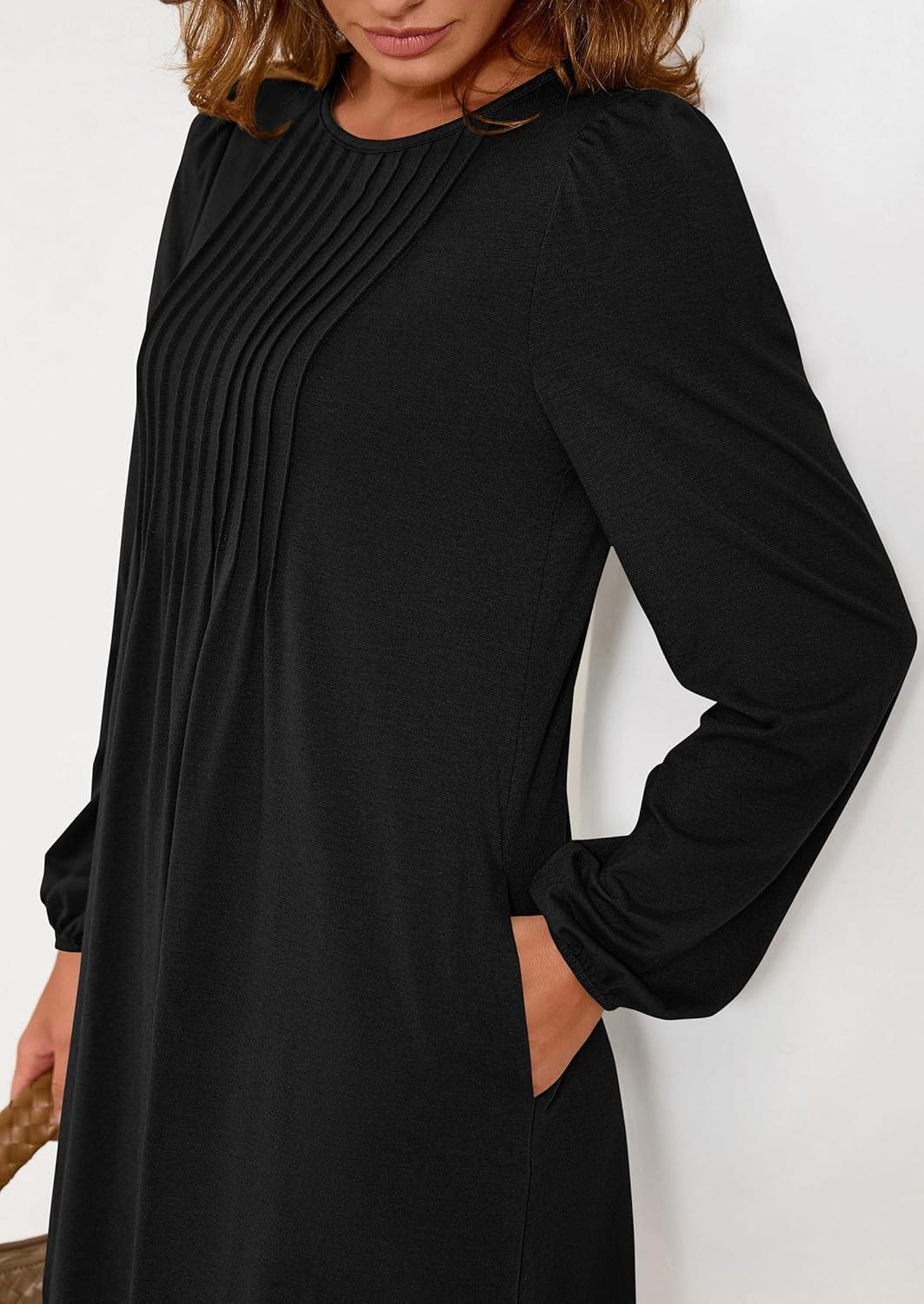 imagePRETTYGARDEN Fall Dresses for Women 2026 Long Sleeve Mini Short Flowy A Line Casual Holiday Party Tunic Dress Fashion ClothesBlack