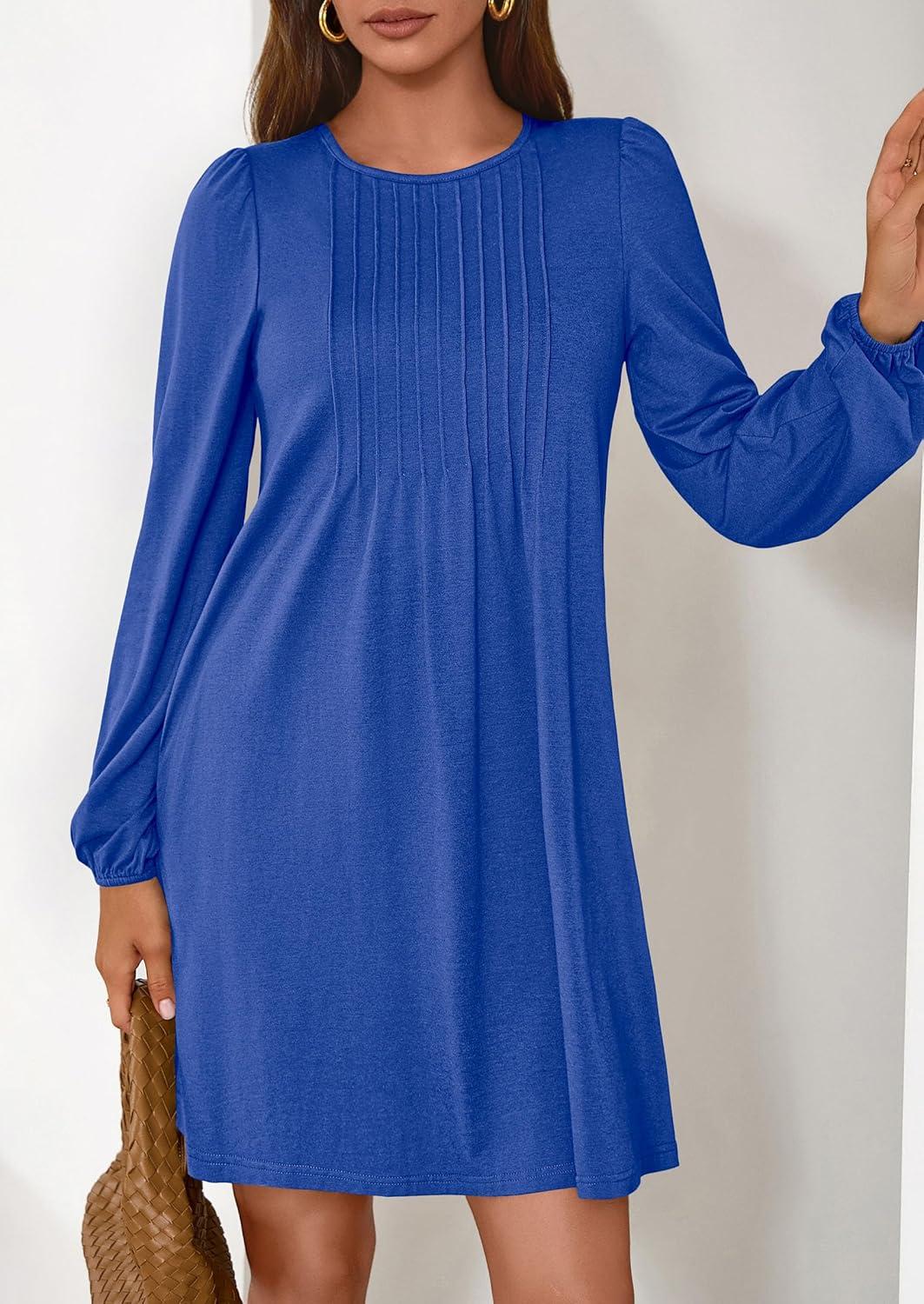 imagePRETTYGARDEN Fall Dresses for Women 2026 Long Sleeve Mini Short Flowy A Line Casual Holiday Party Tunic Dress Fashion ClothesRoyal Blue
