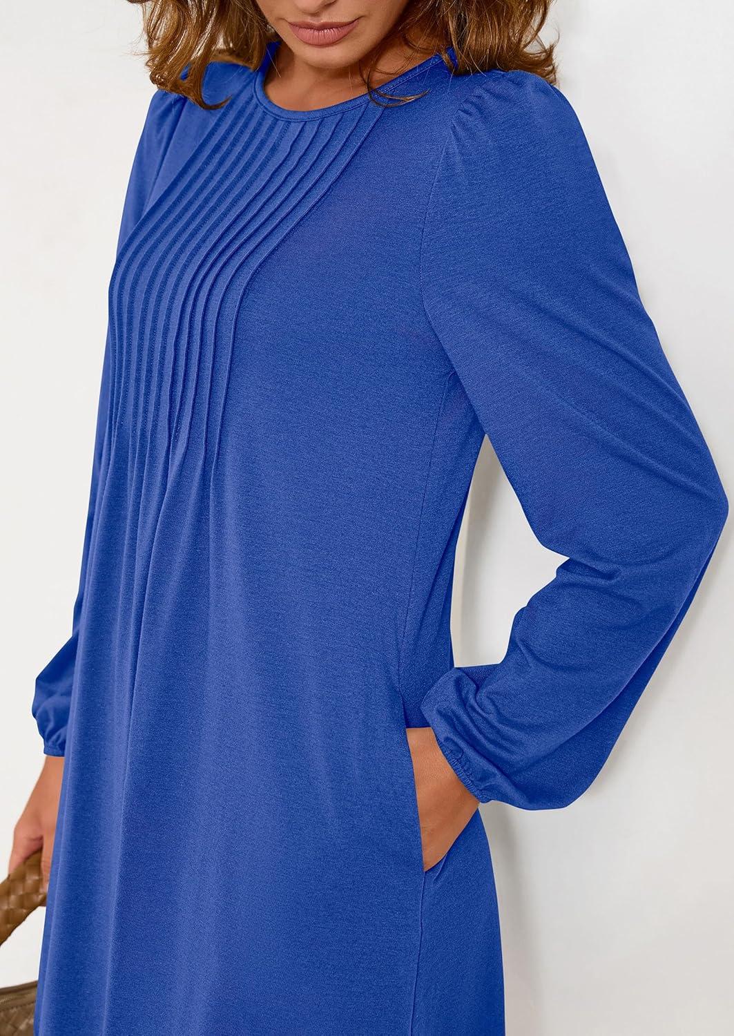 imagePRETTYGARDEN Fall Dresses for Women 2026 Long Sleeve Mini Short Flowy A Line Casual Holiday Party Tunic Dress Fashion ClothesRoyal Blue