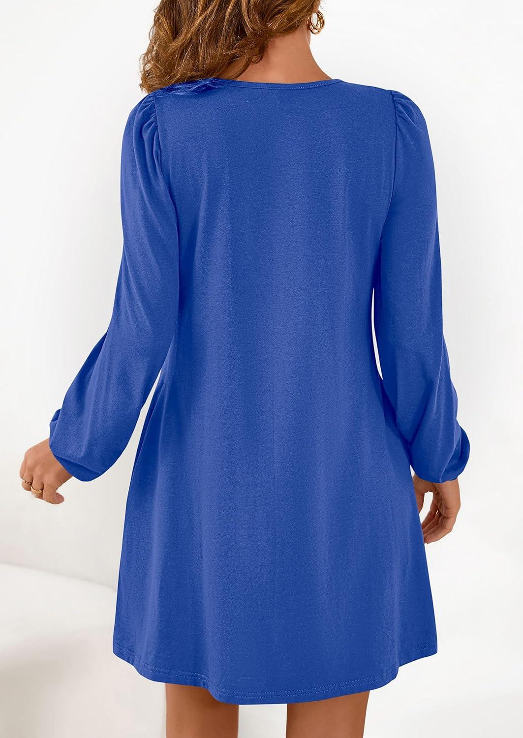 imagePRETTYGARDEN Fall Dresses for Women 2026 Long Sleeve Mini Short Flowy A Line Casual Holiday Party Tunic Dress Fashion ClothesRoyal Blue
