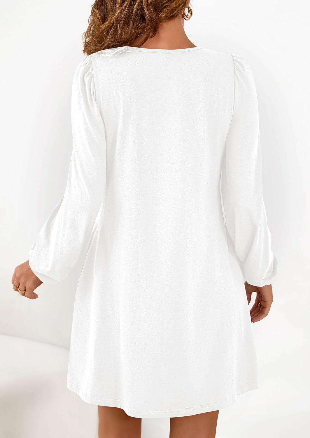 imagePRETTYGARDEN Fall Dresses for Women 2026 Long Sleeve Mini Short Flowy A Line Casual Holiday Party Tunic Dress Fashion ClothesWhite