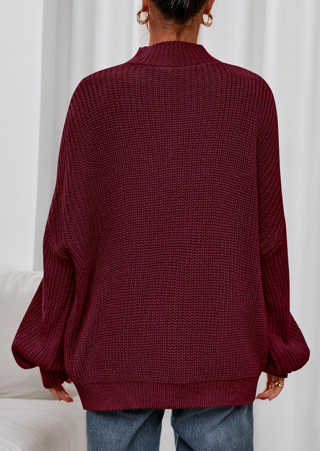 imagePRETTYGARDEN Fall Oversized Sweaters for Women Chunky Knit Long Sleeve Turtle Neck Pullover Jumper Tops Cozy Winter ClothingBurgundy