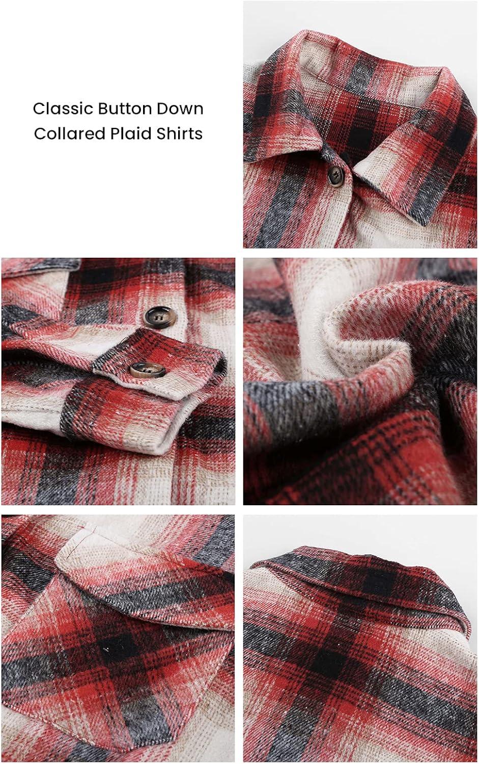 imagePRETTYGARDEN Womens Fall Clothes Plaid Shacket Jacket Trendy Casual Long Sleeve Button Down Flannel Shirts Fashion BlouseRed