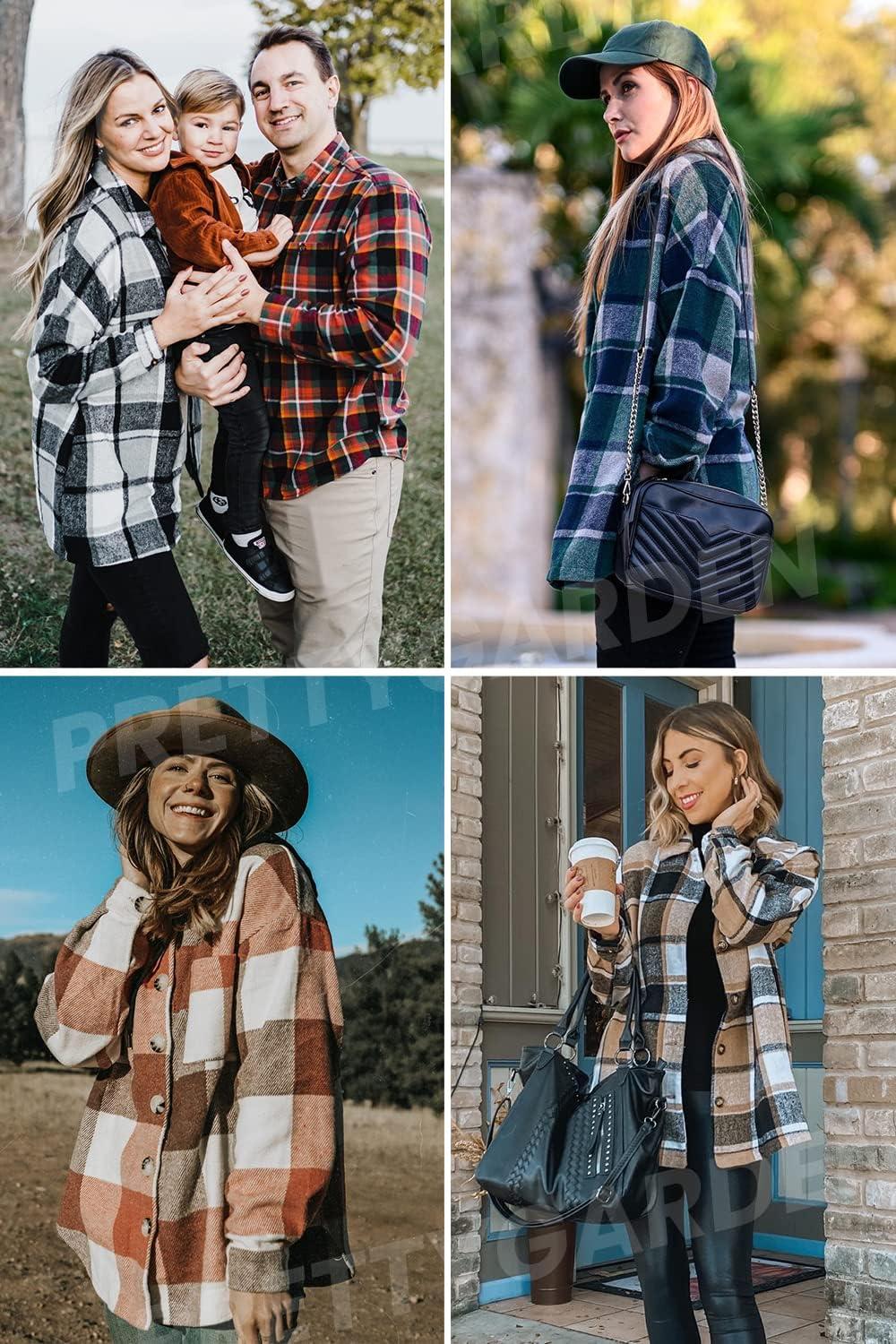 imagePRETTYGARDEN Womens Fall Clothes Plaid Shacket Jacket Trendy Casual Long Sleeve Button Down Flannel Shirts Fashion BlouseYellow