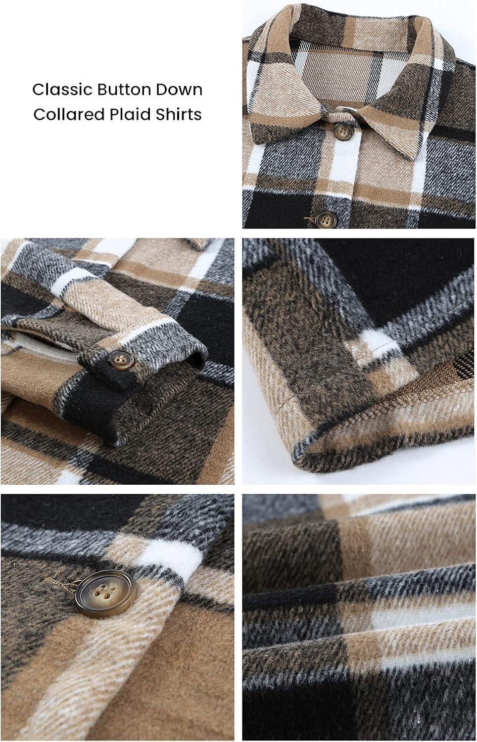 imagePRETTYGARDEN Womens Fall Clothes Plaid Shacket Jacket Trendy Casual Long Sleeve Button Down Flannel Shirts Fashion BlouseYellow