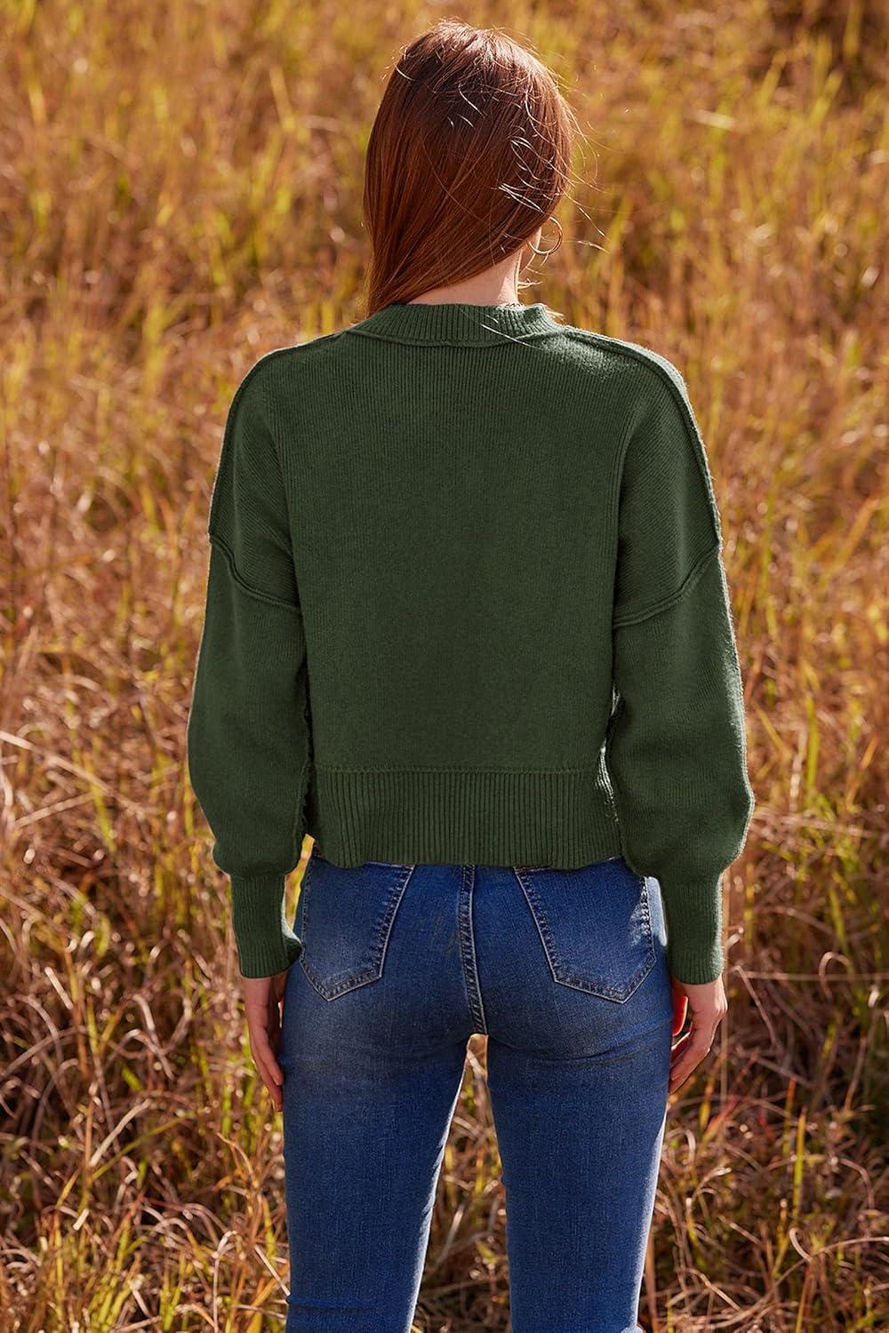 imagePRETTYGARDEN Womens Fall Cropped Striped Sweaters Casual Long Sleeve Crewneck Pullover Oversized Winter Tops Jumper