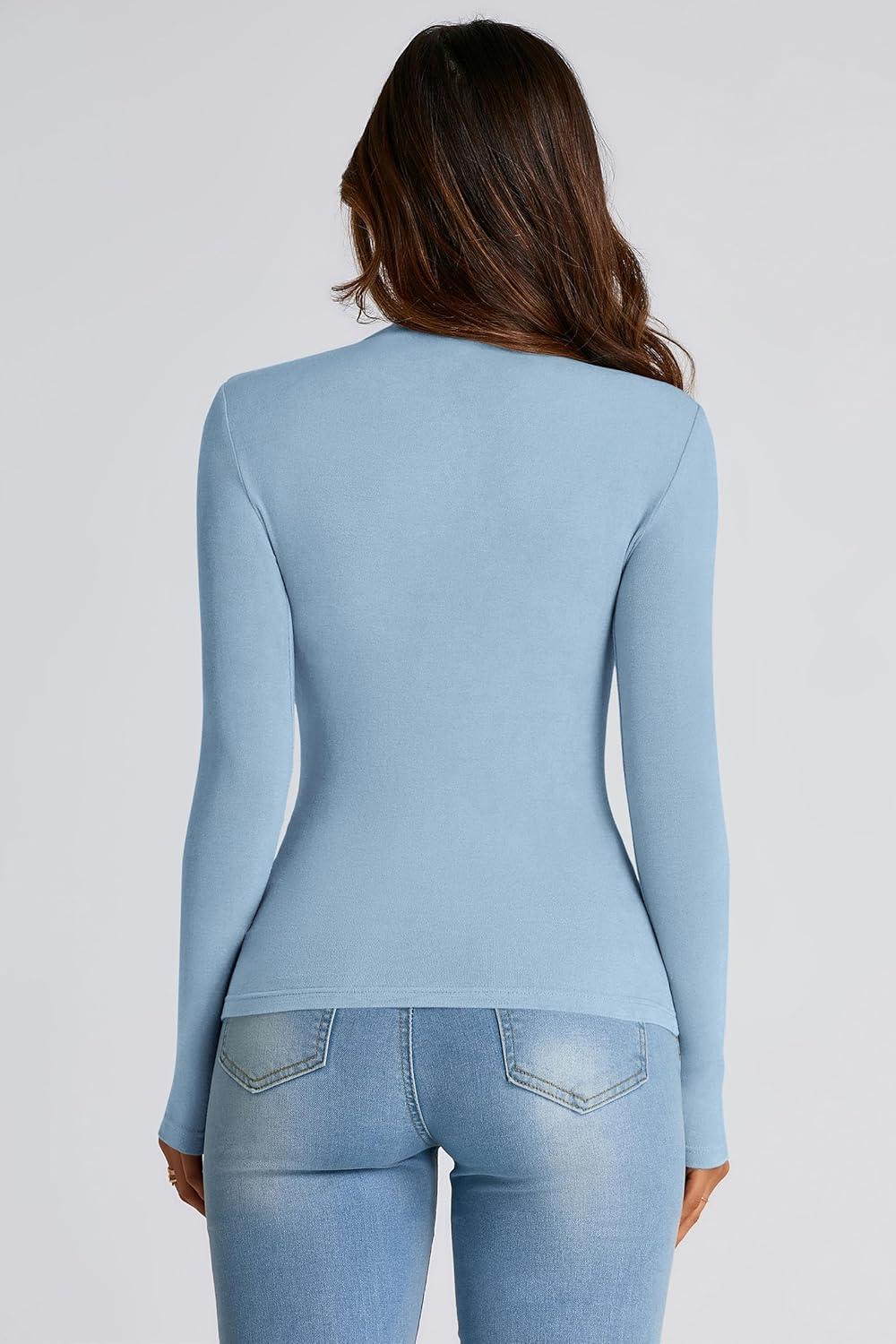 imagePRETTYGARDEN Womens Fall Y2K Going Out Crop Tops Long Sleeve Mock Neck Ruched Slim Fitted Basic Trendy Casual T Shirts Blouse BlueMedium
