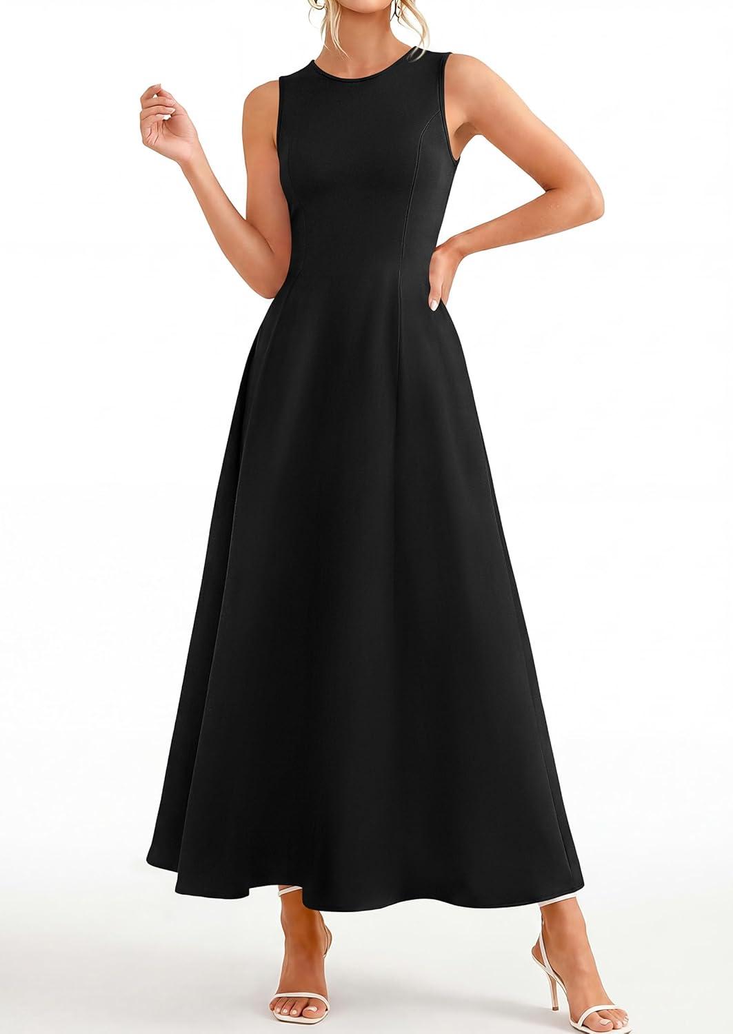 imagePRETTYGARDEN Womens Maxi Dress Summer Wedding Guest 2026 Spring A Line Long Tank Flowy Modest Sleeveless Cocktail DressesBlack