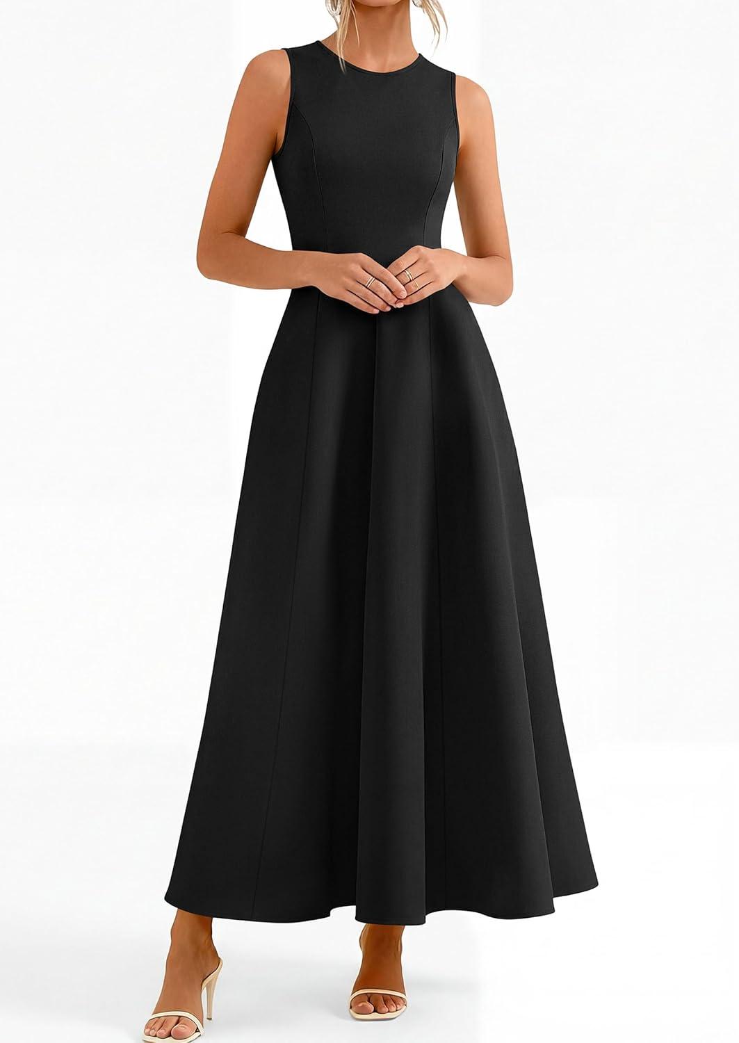 imagePRETTYGARDEN Womens Maxi Dress Summer Wedding Guest 2026 Spring A Line Long Tank Flowy Modest Sleeveless Cocktail DressesBlack
