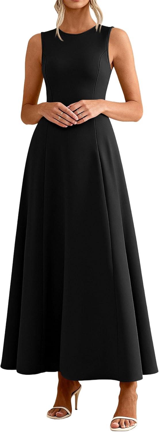 imagePRETTYGARDEN Womens Maxi Dress Summer Wedding Guest 2026 Spring A Line Long Tank Flowy Modest Sleeveless Cocktail DressesBlack