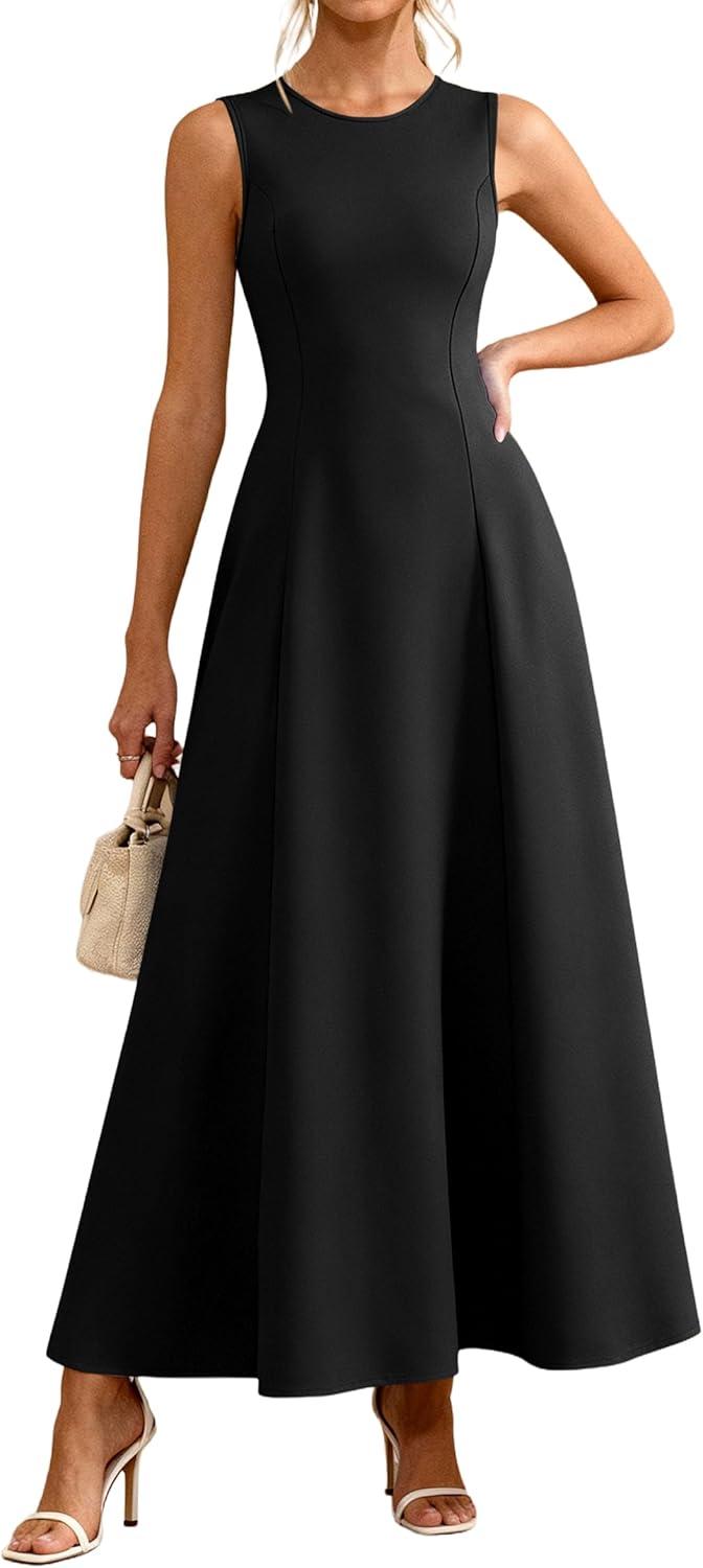 imagePRETTYGARDEN Womens Maxi Dress Summer Wedding Guest 2026 Spring A Line Long Tank Flowy Modest Sleeveless Cocktail DressesBlack