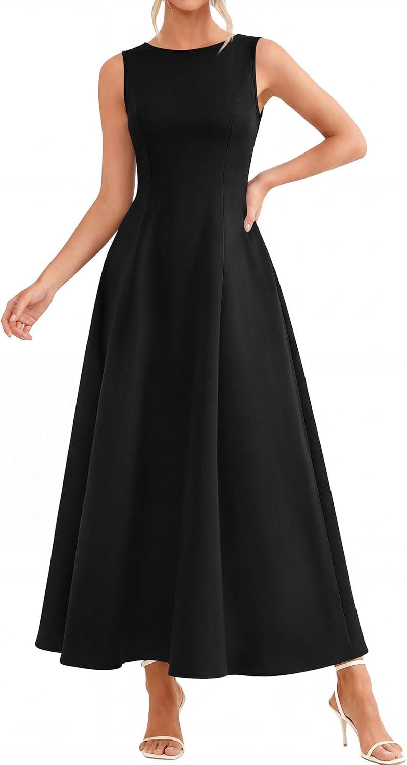 imagePRETTYGARDEN Womens Maxi Dress Summer Wedding Guest 2026 Spring A Line Long Tank Flowy Modest Sleeveless Cocktail DressesBlack