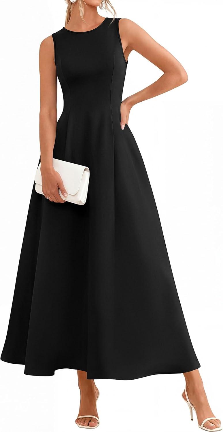 imagePRETTYGARDEN Womens Maxi Dress Summer Wedding Guest 2026 Spring A Line Long Tank Flowy Modest Sleeveless Cocktail DressesBlack