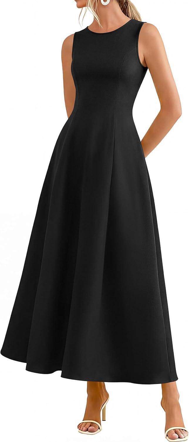 imagePRETTYGARDEN Womens Maxi Dress Summer Wedding Guest 2026 Spring A Line Long Tank Flowy Modest Sleeveless Cocktail DressesBlack