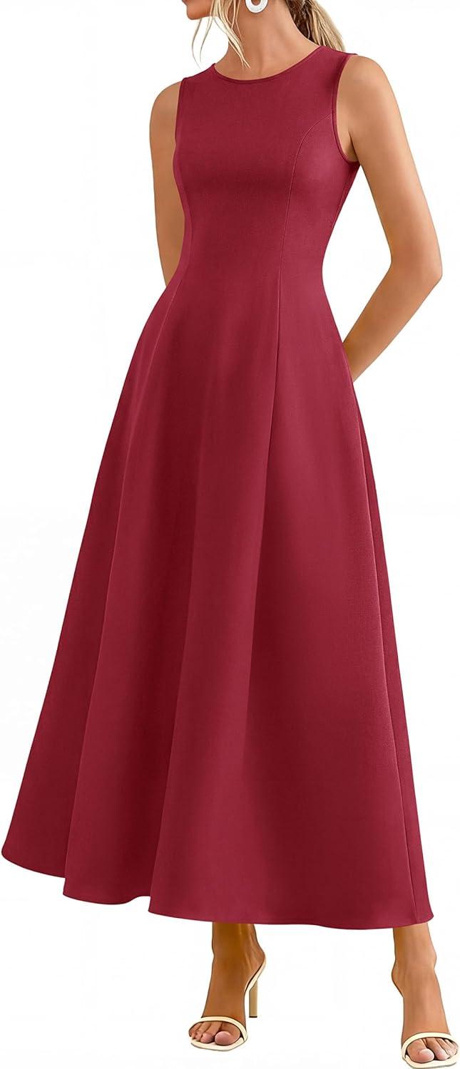 imagePRETTYGARDEN Womens Maxi Dress Summer Wedding Guest 2026 Spring A Line Long Tank Flowy Modest Sleeveless Cocktail DressesBurgundy