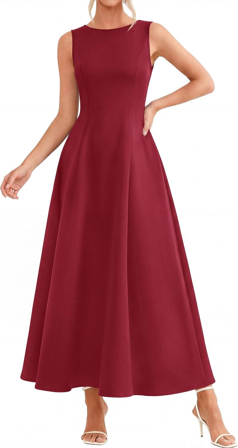 imagePRETTYGARDEN Womens Maxi Dress Summer Wedding Guest 2026 Spring A Line Long Tank Flowy Modest Sleeveless Cocktail DressesBurgundy