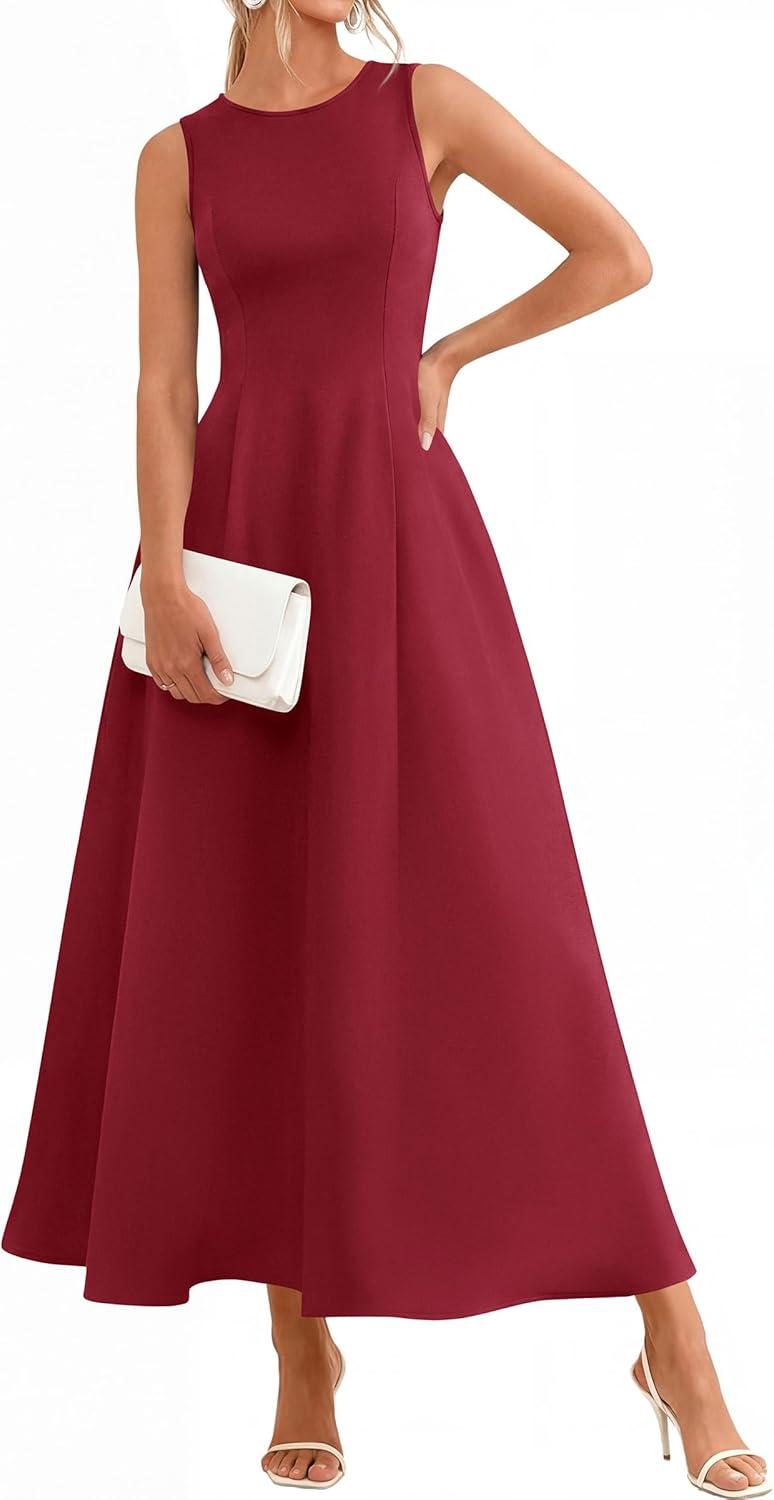 imagePRETTYGARDEN Womens Maxi Dress Summer Wedding Guest 2026 Spring A Line Long Tank Flowy Modest Sleeveless Cocktail DressesBurgundy